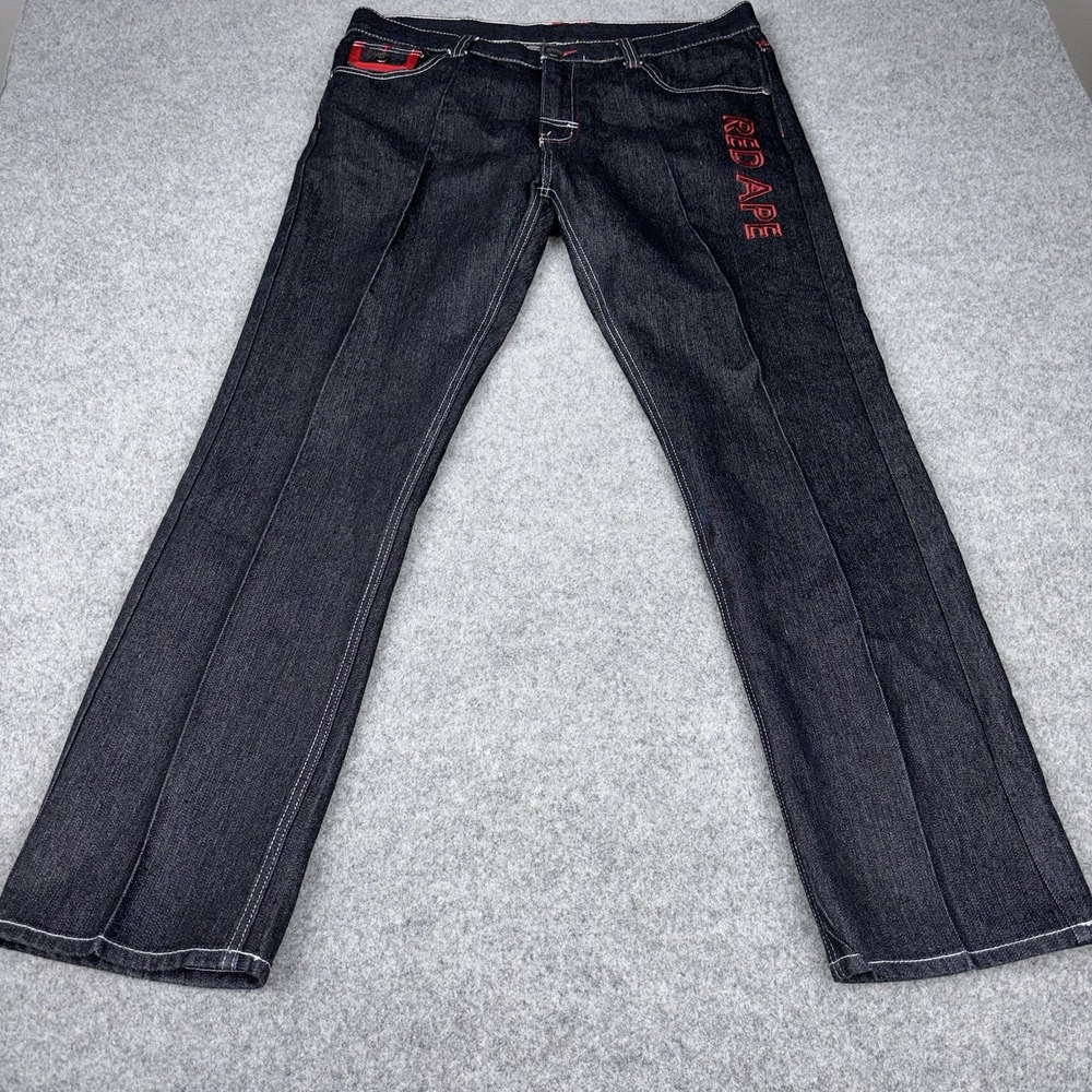 Red Ape Jeans Men's 38x32 Black Embroidered Hip Hop Y2K Skater Baggy Dark Denim